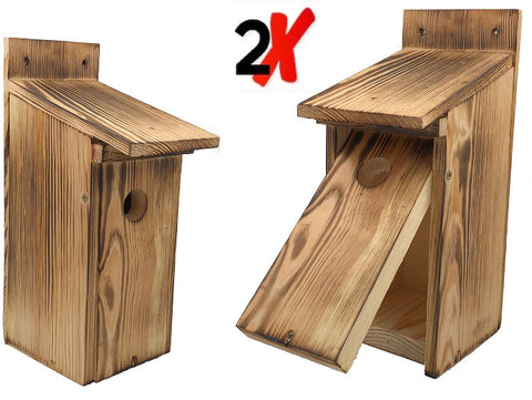 2x Nestkastje Koolmees 12x13x30 cm Gebrand Hout Vogelhuisje