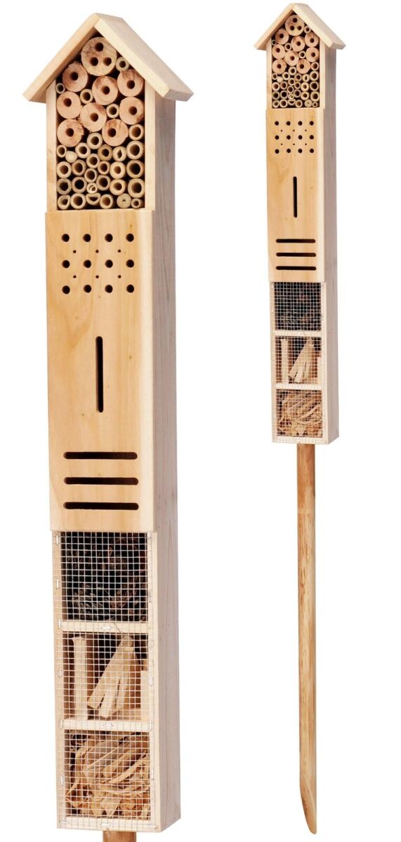 Insectenhotel naturel op paal 14,5 x 10 x 79 cm