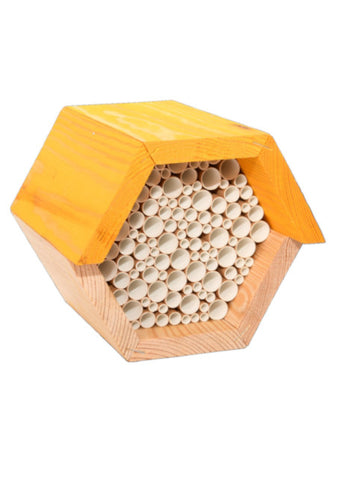 Bijenhuis 14,6 x 14,8 cm hout naturel/geel