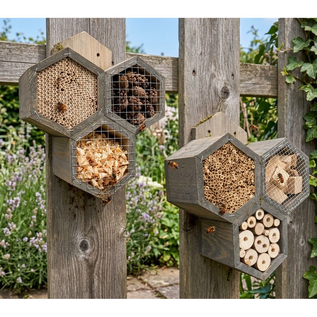 Insectenhotel 11 x 27 x 33 cm. - Bijenhotel grijs