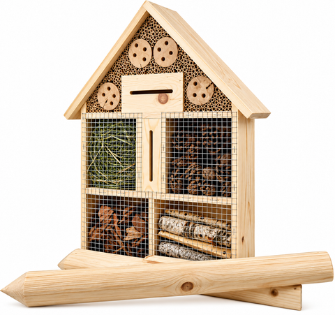Vrijstaand insectenhotel op paaltjes - 8 x 45 x 58 cm.