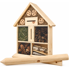 Vrijstaand insectenhotel op paaltjes - 8 x 45 x 58 cm.