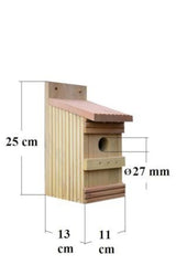 Vogelhuisje – Nestkast Vlonderhout – Ø 27 mm – Oker Geel Rood Bruin – 13 x 11 x 25 cm