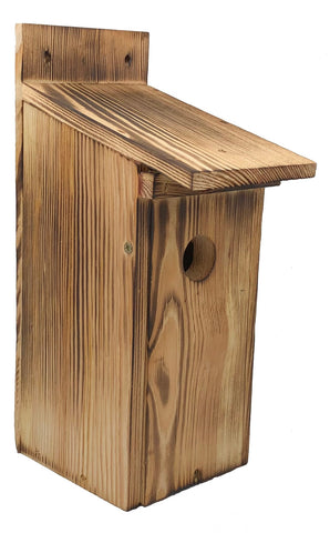 Nestkast – Vogelhuisje van “Gebrand” Hout – 12 x 13 x 30 cm – Ø 32 mm
