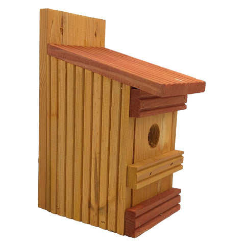 Vogelhuisje Pimpelmees - Nestkast Vlonderhout - Ø 27 mm - Oker Geel Rood Bruin - 13 x 11 x 25 cm