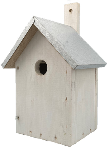 Vogelhuisje wit dakje zink 14 x 13 x 25 cm. Nestkast
